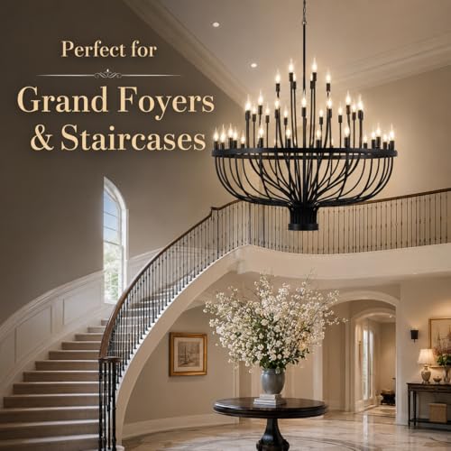 Large Black Wagon Wheel Chandelier 48