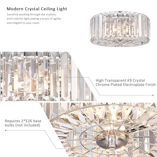 11.87 Inch Round Chrome Crystal Flush Mount Ceiling Light Fixture