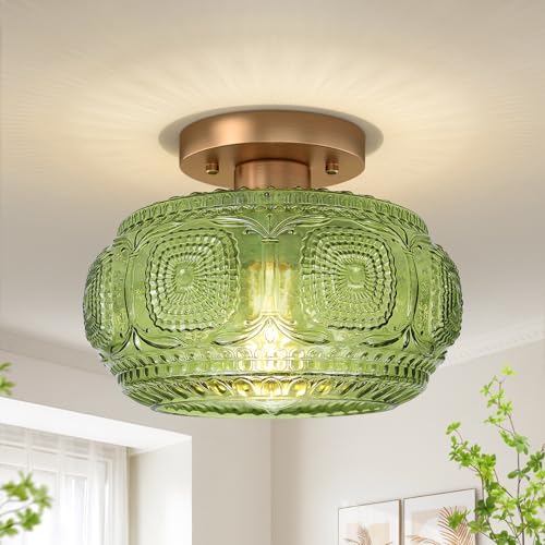 Art Deco Globe Glass Semi Flush Mount Ceiling Light Fixture