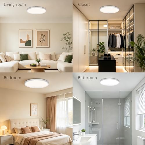 LED Flush Mount Ceiling Light 15in Thin 3CCT White Wired