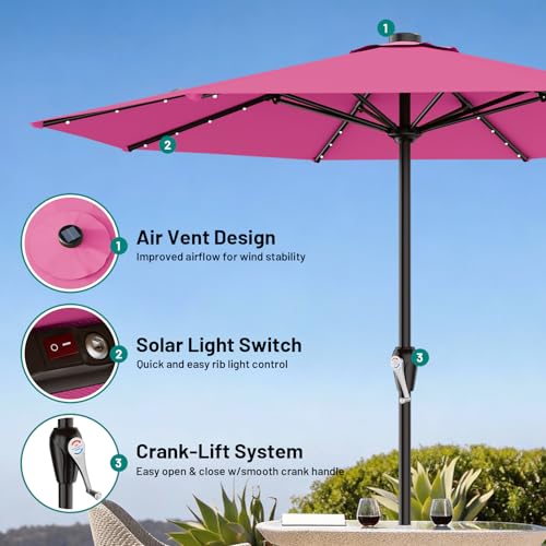 12FT Large Patio Umbrella with Solar Lights
