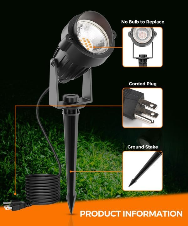 L LOHAS LED Halloween Orange and Purple Spotlights Outdoor, Auto On/Off 5W 120V Landscape Lighting for for House, Holiday, Trees, Decoration, 450LM IP66 Waterproof, UL Listed, 2 Pack - Aura Lighting