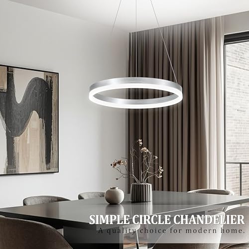 20" Modern Nickel Led Chandelier Ring Dimmable LED Chandeliers with Remote Control for Kitchen Island Height Adjustable Chandelier Led Pendant Light for Living Room Dining Room Bedroom Foyer