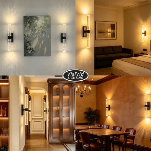 Easy Install Battery Operated Crystal Wall Sconces Dimmable Set of 2