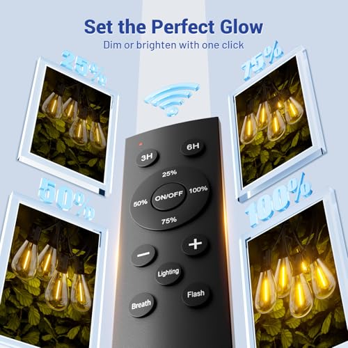 100FT Outdoor String Lights with Remote & Dimmable