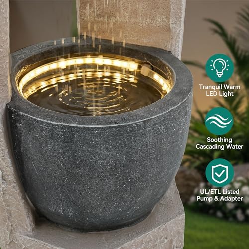 32" Geometric Outdoor Water Fountain with Birdfeeder