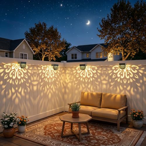 Solar Fence Lights 6 Pack Solar Deck Step Wall Lights Outdoor Waterproof LED Decorations Warm Yellow Light Decorative Lighting for Garden