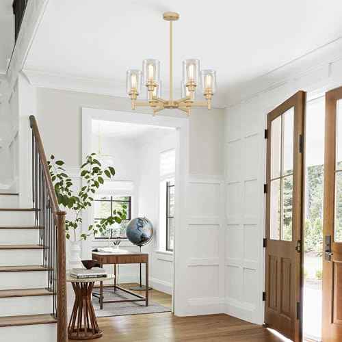6 Light Gold Farmhouse Chandeliers for Dining Room Light Fixture 25"