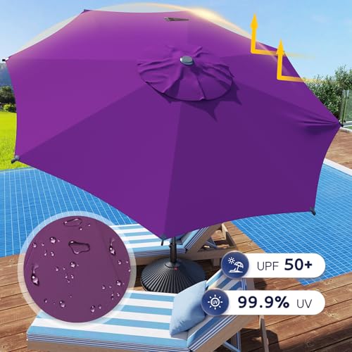 9FT Lyon Outdoor Patio Umbrella Outdoor Table Umbrella with Crank Market Umbrella 8 Sturdy Ribs UV Protection Waterproof and Push Button Tilt for Garden Deck Backyard