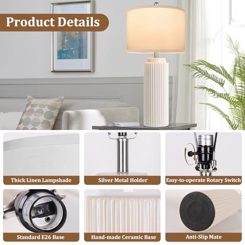 28" Cream Ceramic Table Lamps Set of 2 (2 Count)
