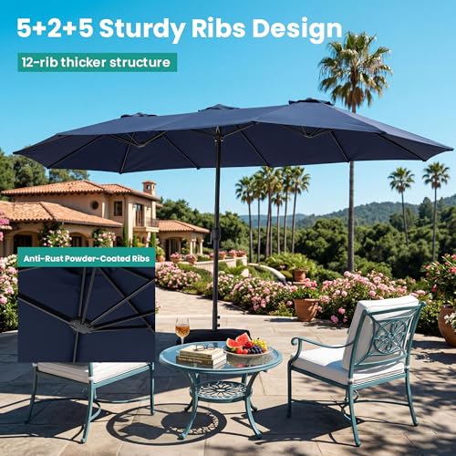 15FT Large Double Sided Patio Umbrella with Base Included