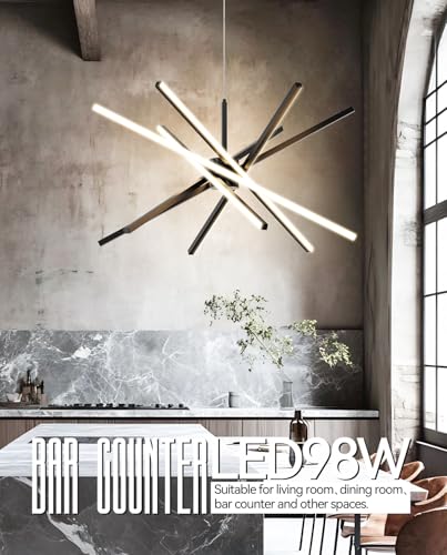 Modern Sputnik Chandelier Ceiling LED Black Pendant Light Embedded Mount Chandeliers Dining Room Light Fixtures Over Table Dimmable with Remote Control for Living Room Kitchen Bedroom