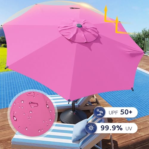 9FT Lyon Outdoor Patio Umbrella Outdoor Table Umbrella with Crank Market Umbrella 8 Sturdy Ribs UV Protection Waterproof and Push Button Tilt for Garden Deck Backyard Pool