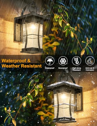 18" H Extra Large Outdoor Wall Sconce Black Large Exterior Wall Lantern Outside House Lamps Waterproof Mission Light Fixtures with Clear Seeded Glass