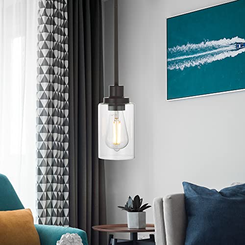 1 Light Glass Pendant Light Oil Rubbed Bronze Finish