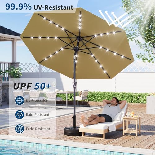 10FT Solar LED Patio Umbrella with Tilt & Crank