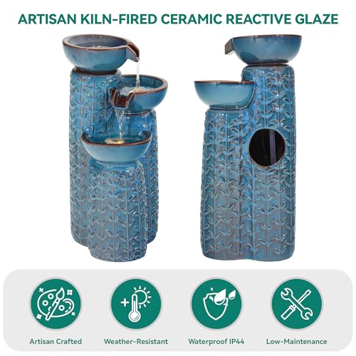 28" Ceramic Outdoor Water Fountain with LED Lights