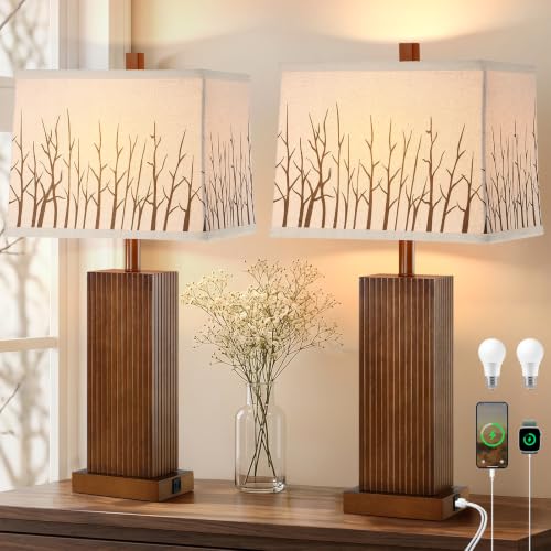 27.5" Farmhouse Wood Table Lamps Set of 2 for Bedroom Living Room (2 Count)