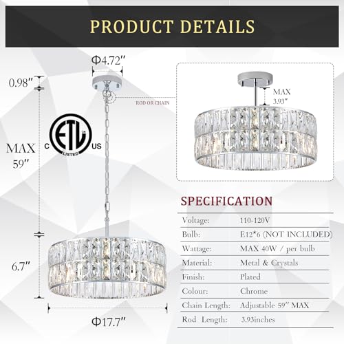 Chrome Crystal Chandelier 18" 6