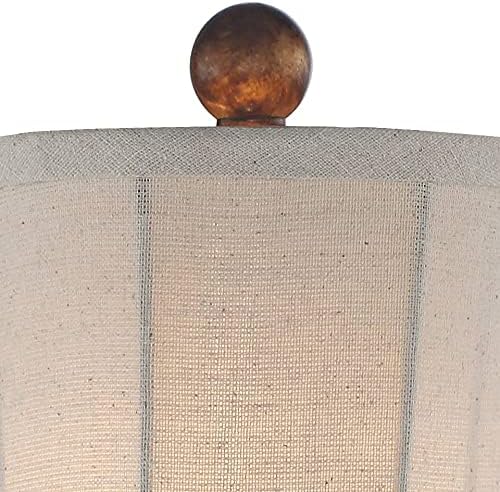 Regency Hill Bertie Rustic Traditional Buffet Table Lamps 28" Tall Skinny Set of 2 with Round Risers Brown Fabric Drum Shade for Bedroom Living Room Nightstand Bedside Night Stand Office Kids Room