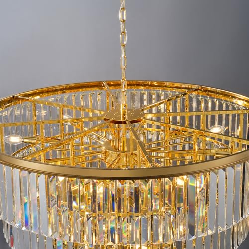 48 Inch Gold Tiered Crystal Tube Chandelier