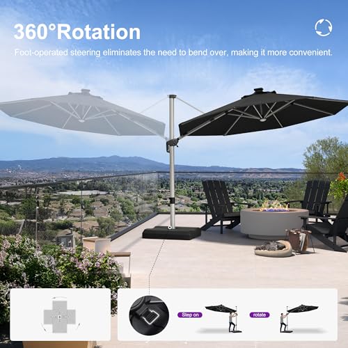 Cantilever Patio Umbrella 11ft Round Solar LED Light