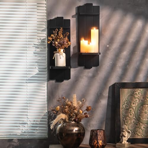 Large Black Wood Wall Candle Sconces (2 Count)
