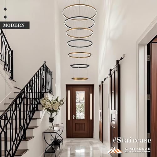 7 Ring LED Chandelier Black Gold Chandeliers Large Dimmable