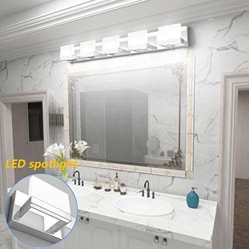 5 Lights Modern Chrome Vanity Light for Bathroom Wall Light Up and Down LED Bathroom Light Fixtures Over Mirror (120 Count)