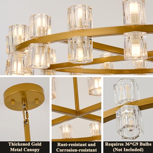 36 Inch Gold Crystal Wagon Wheel Chandelier