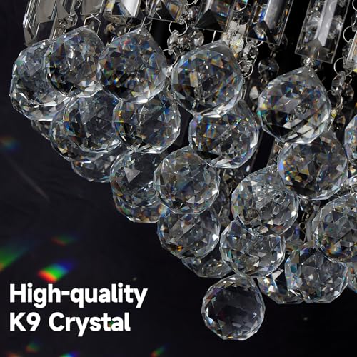 8 Light Modern Crystal Chandelier Black Metal G9 Base Flush Mount Round Light Fixture Ceiling Lamp Farmhouse for Dining Living Room Laundry Foyer Kitchen Balcony Bedroom