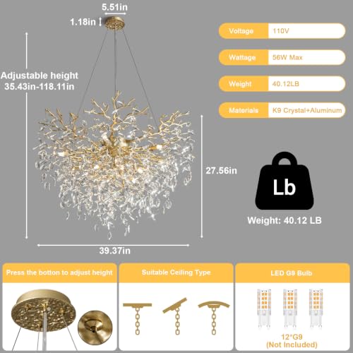40" Modern Crystal Chandelier