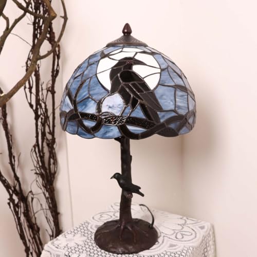 L10956 Tiffany Style Stained Glass Raven Table Lamp