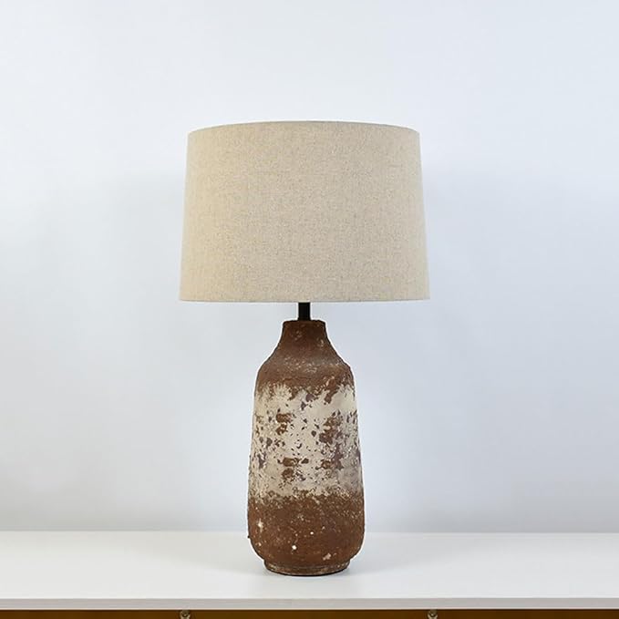 Wabi-sabi Wind Handmade Fabric Earthenware Desk Light New Chinese Style Natural Old Model House Background Wall Desk Lamp Hotel Reception Desk Coffee Shop Table Lamp Living Room Study Lighting Fixture