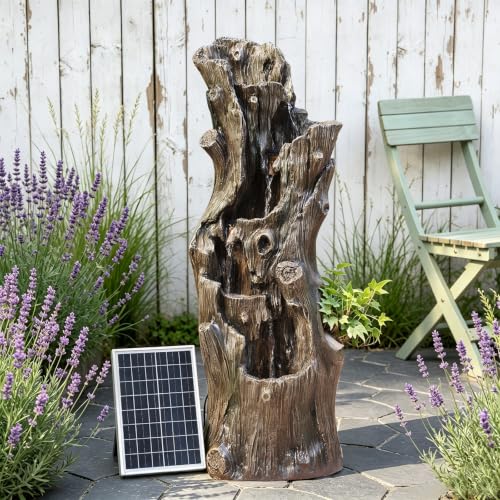 39.37" Tall Solar Water Fountain Outdoor Garden Faux Tree Stump
