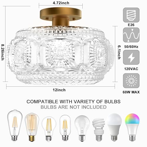 12 Inch Globe Glass Semi Flush Mount Ceiling Light Fixture