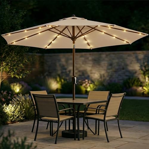 10FT Solar Patio Umbrella with Lights