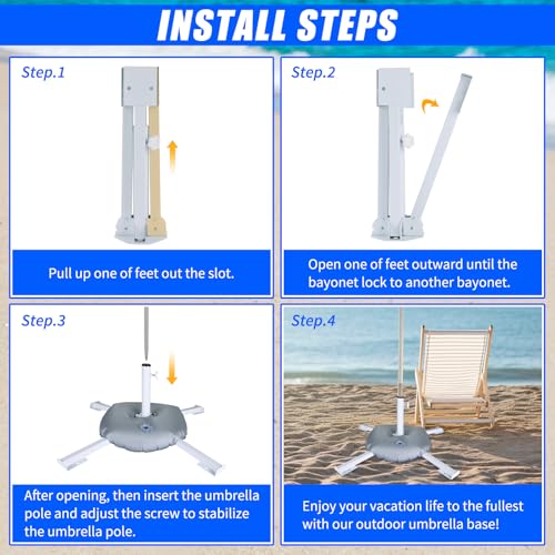 2 Pack Foldable Beach Umbrella Stand with Water Weight Bag