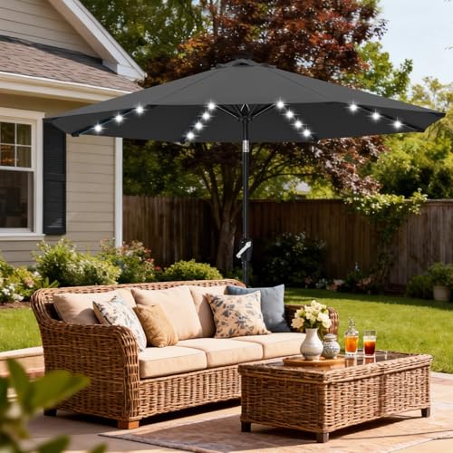 Solar Led Patio Umbrella with 32 Lights 11FT