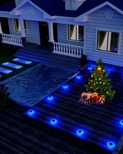 Blue Solar Driveway Lights Outside IP68 Waterproof 6 Pack Round (6 Count)