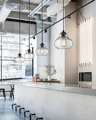 2 Pack Bubble Glass Pendant Light 8 inch Industrial Kitchen Hanging Pendant Light Fxitures Modern Hand Blown Seeded Glass for Farmhouse Dining Room Bar Bedroom Living Room Black (2 Count)