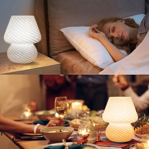 USB Plug in Mushroom Lamp Small Bedside Table Lamp with 3 Temperature LED Bulb