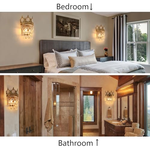Glam Crystal Wall Sconces Gold Wall Light Empire Luxury Vanity Lighting for Bedroom Living Room Dining Room Wall Lighting Fixtures Set of 1