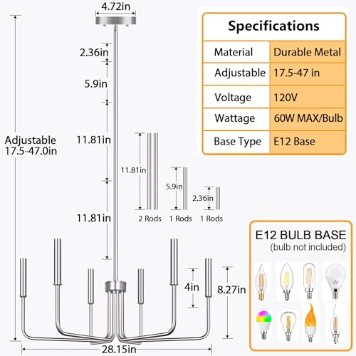 6 Light Farmhouse Chandelier for Dining Room Lighting Fixtures Hanging (6 Count)