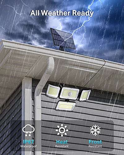 Solar Outdoor Lights Motion Sensor 3500LM 288 LED Solar Security Lights with Remote Control IP67 Waterproof 4 Heads Flood Lights with 16.4ft Cable 4 Modes Wall Lights (4 Count)
