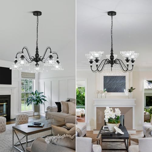 5 Light Chandelier in Matte Black Finish with Flower (5-Light / Black)