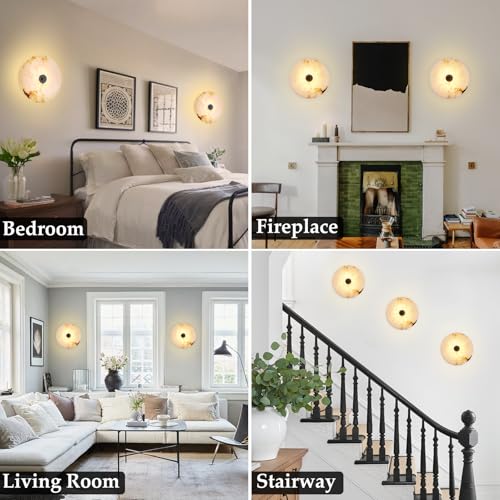 Round Alabaster Wall Sconce Natural Marble Sconces Set of Two