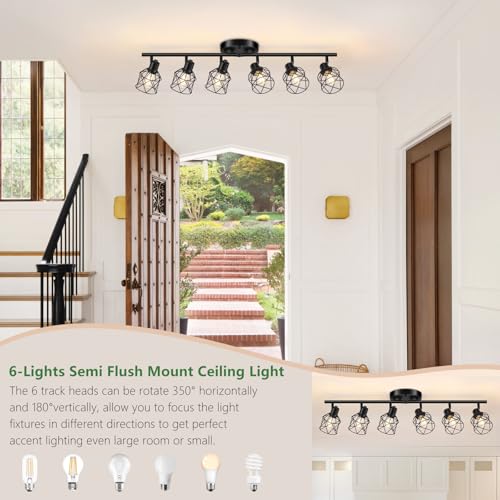 6 Lights Black Semi Flush Mount Ceiling Light (6 Count)