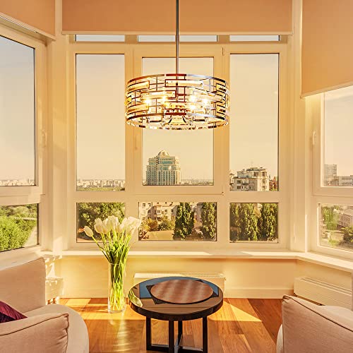 Saint Mossi Modern K9 Crystal Chandeliers, Drum Pedant Light Fixture for Living Space, D18 x H24, Adjustable Chains 59", Chrome Finish Metal Frame