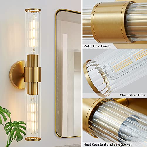 Hardwired Gold Bathroom Vanity Light Threaded Glass Wall Sconce